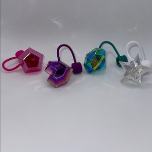 STRAW TOPPERS Geometric Bling Diamond Heart Star Pentagon